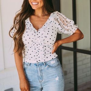 Swiss Dot Mesh Sleeve Blouse